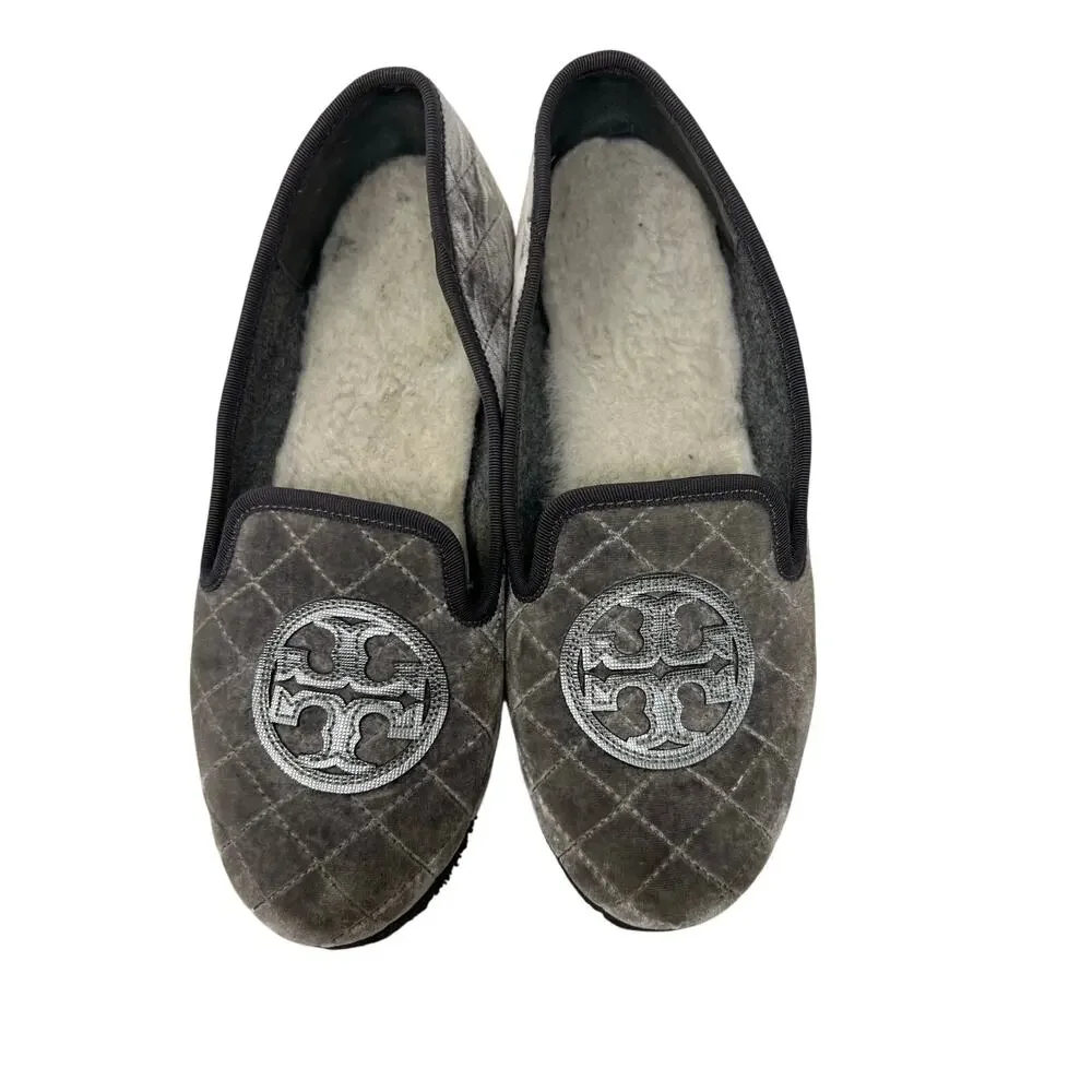 Tory Burch Billy Quilted Velvet Faux Fur Lined Slipper 8